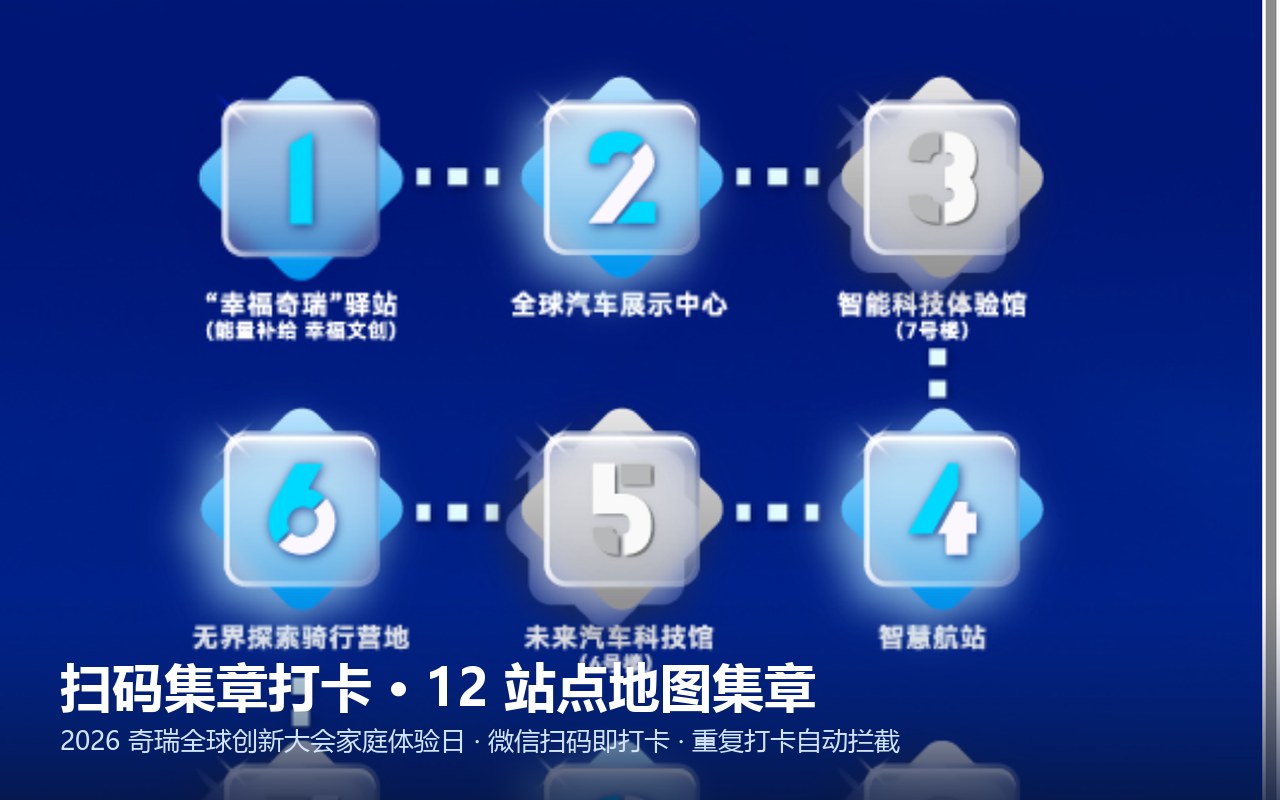 扫码集章打卡系统H5 · 2026奇瑞全球创新大会家庭体验日